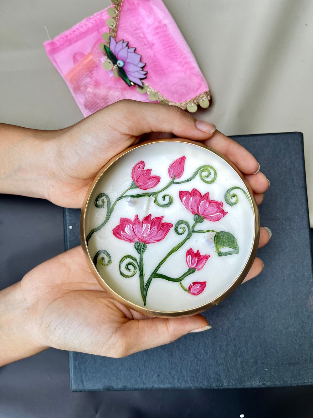 Pichwai Lotus Urli Candle