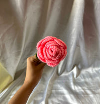Crochet pink rose stick