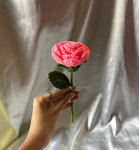 Crochet pink rose stick