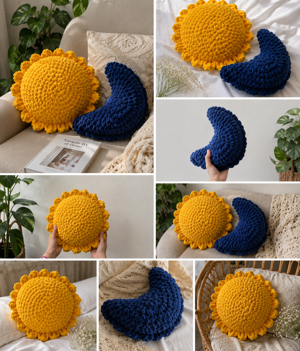 Sun & Moon Crochet Cushion Combo