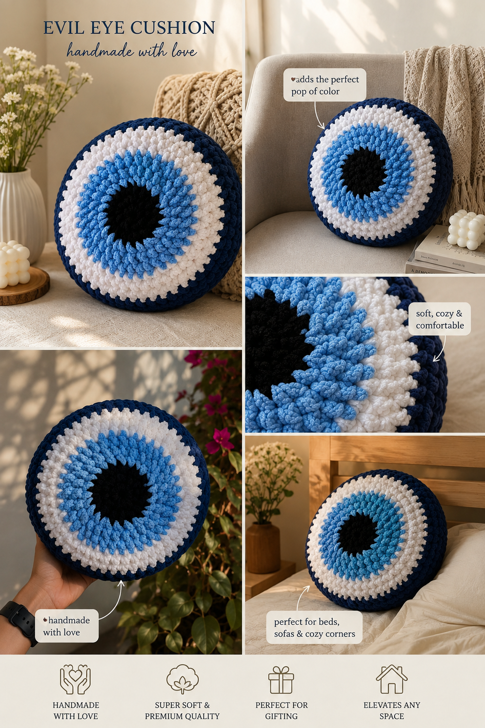 Crochet Evil Eye Cushion